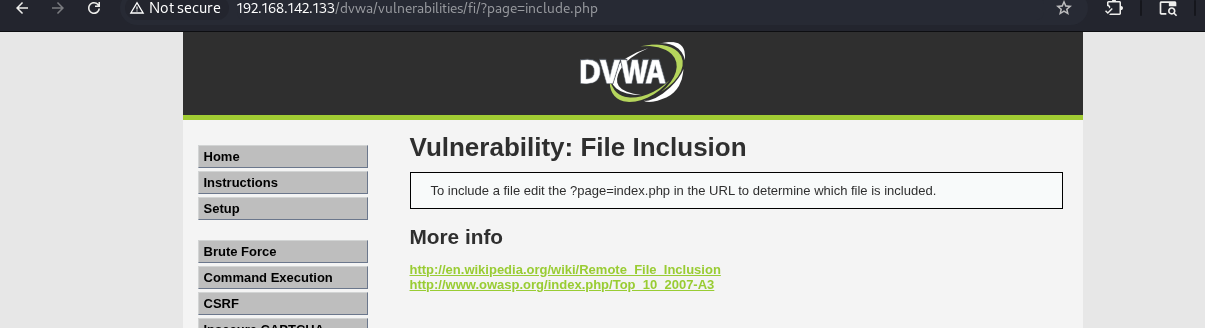 DVWA File Inclusion Test Alanı