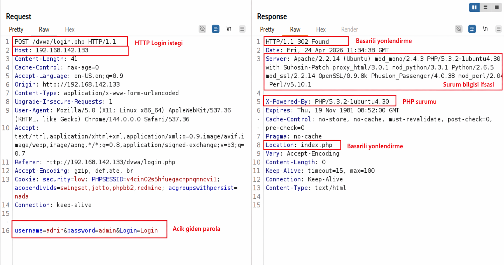 HTTP Login ve Sürüm İfşası
